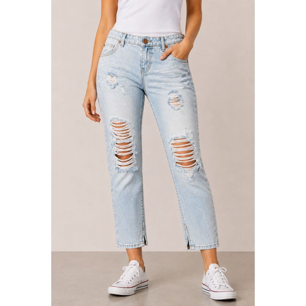 One X One Teaspoon Low Waist Freebirds Short Rigid Skinny Leg Jeans Blue 30